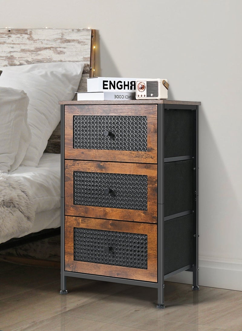 أولييرو طاولة جانبية من راتان PVC مع 3 أدراج قماشية قابلة للإزالة – تخزين متعدد الاستخدامات لغرف النوم، غرف المعيشة، المكاتب وغرف الأطفال، 40 × 30 × 65 سم، لون كلاسيكي عتيق - Image 1